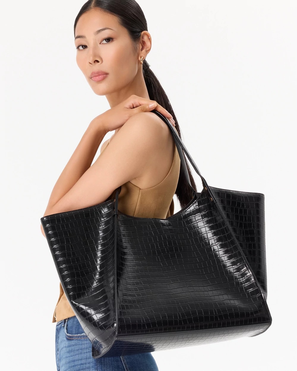 『TEN TOTE BAG BLACK』 Black Tote Bag | White House Black Market